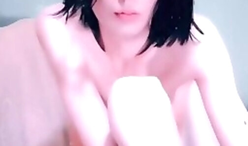 skinny transgirl jerks and cums on webcam