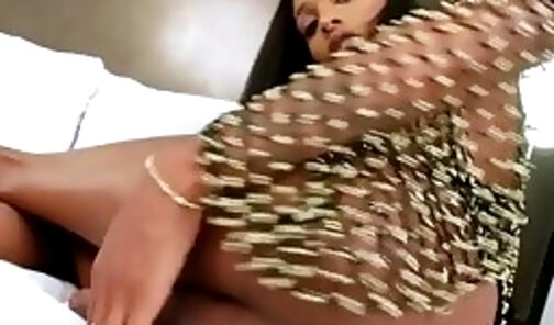 Petite ebony tgirl Dazia Cockdazian jacking off her big cock