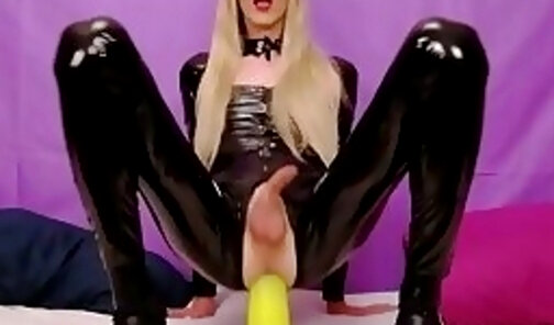 Blonde in Latex Suit Anal Toys