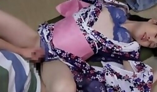 Cute Japanese Girl Gets Her Cock Frotted and Cummed on in Kimono!
