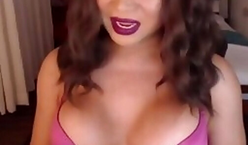 Huge tits Asian trans jerks off on webcam