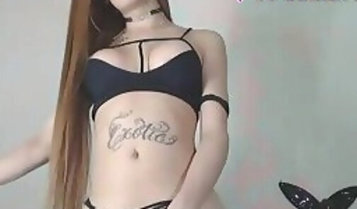 Exotic Latina Tgirl in black lingerie in a WebCam Show