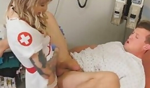 TS nurse Lena Moon fist and bareback her patient ass