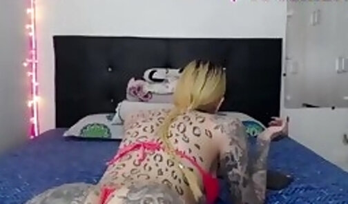 Tattoed Tgirl Bouncing her ass Chiks in a live webcam show Part 3