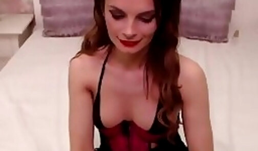 Solo trans strips lingerie and jerks big cock on webcam