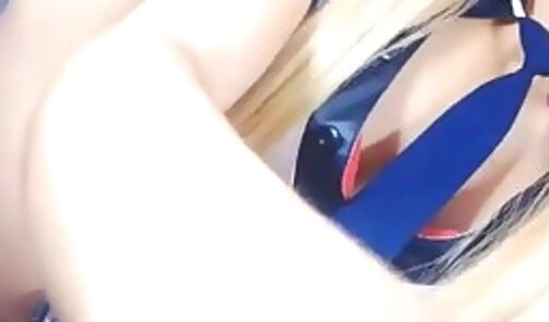 Blonde trap slut playing on cam with her cock