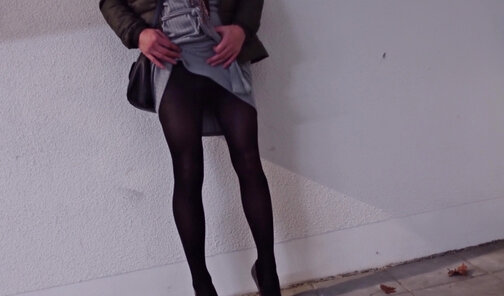 Very naughty outdoor piss in the pantyhose