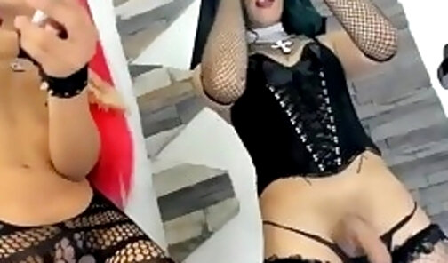 hot in their sexy fishnet with latex suits