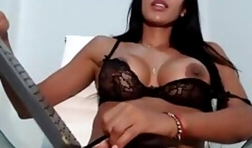 Excellent Latina T-Girl in black lingerie Webcam Show Part 2