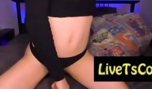 sexy lovense white trnsgender stroking her cock on live