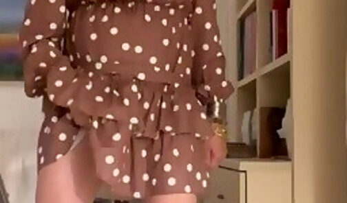 Daniela Monroe Spanish TV cums in beautiful polka dot dress, high red heels, anal