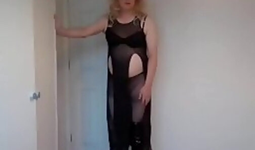 Sexy black see-through outfit and boots