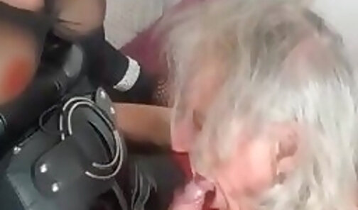 Granny get pounded while sucking