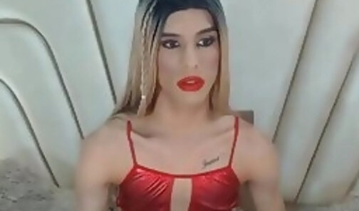 Tranny With Blonde Hair Jerking Her Cock