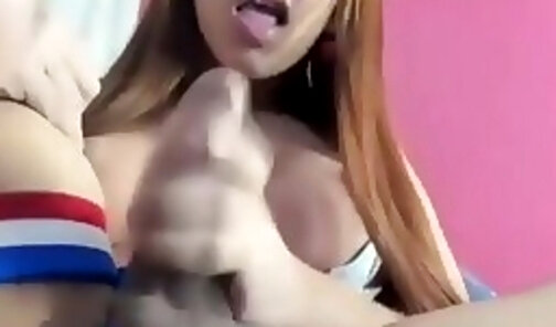 big boobs latina transgirl jerks off her big cock