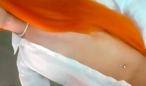 Exclusive Orange Hair SheBoy masturbating in a Webcam Show