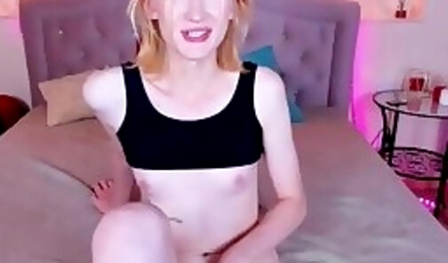 skinny blonde teen russian transgirl strokes herself on webcam