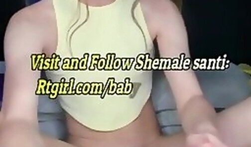 Lovely brunette Colombian teen tgirl masturbates her dick on webcam