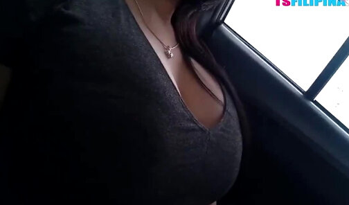 HORNY SHEMALE WITH A BIG BOOBS TOUCHING HERSELF IN THE PUBLIC