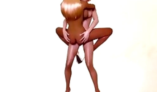 Redhead futa babe fucking the blonde georgous big tits gf in a 3D animation