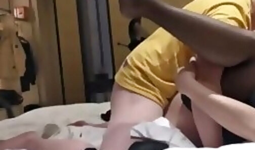Asian crossdresser spreads her legs in stockings for anal