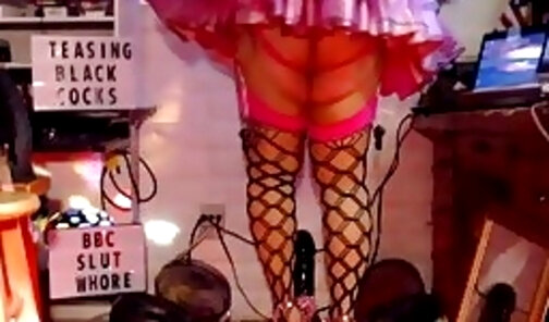 Slow QOS panties striptease in 9" BBC SLUT platform stiltto heels to tease BB12"NCs