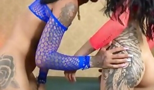 Hot Latina Transsexuals In Fishnet Suck And Ride Each Other