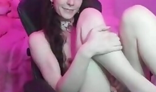 petite American transgirl masturbates her cock on webcam