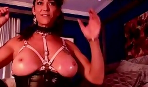 Exclusive Mature Trannie with Big Tits  in a Live Cam Show Part 1