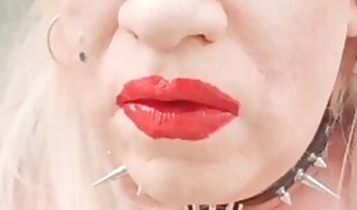 smoking tranny chav red lipstick