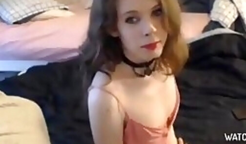 Skinny trans teen shows her shecock
