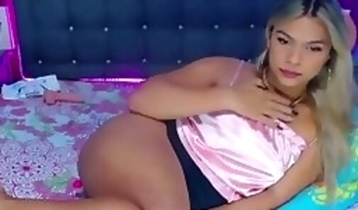 curvy latina teen tgirl strokes her girly cock