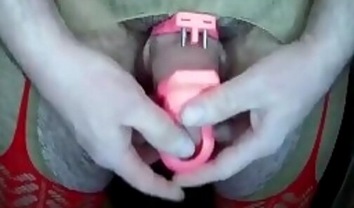 putting on chastity cage and a fat