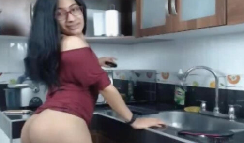 Nerdy Shemale Flashing Big Cock and Ass