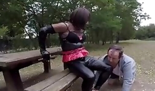 Foot fetish outdoor with slave