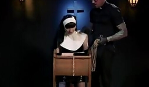 BDSM Shemale nun bareback fucked by priest after whipping
