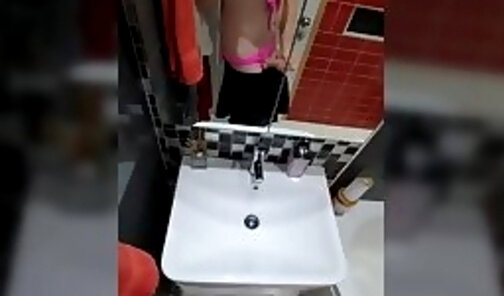 Big Cock TGirl Lucy POV masturbation in the bathroom