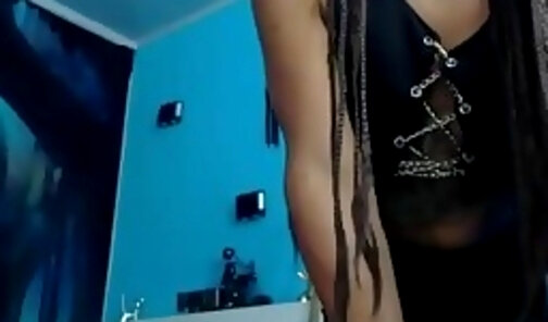 small tits latina ebony tranny with tattoos tugs her big dick