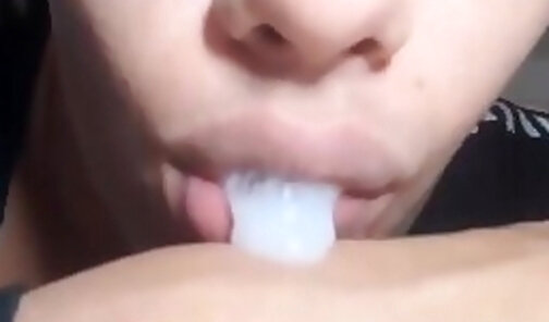 Latin shemale slut fucked ferociously then shows her jizz inside her mouth
