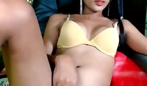 slim filipina TS strokes her cock on webcam