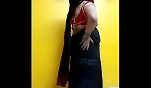Indian Sissy Silk In Hot Black Saree...