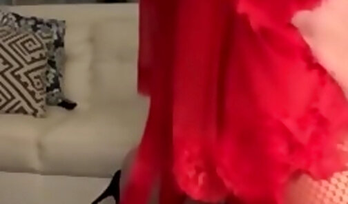 Blond sissy in red dress fucked non stop
