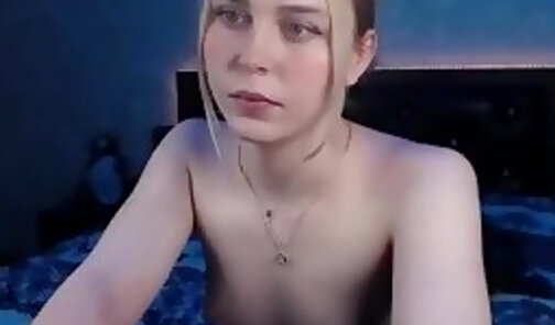 19yo skinny blonde russian teen tgirl strokes her small cock