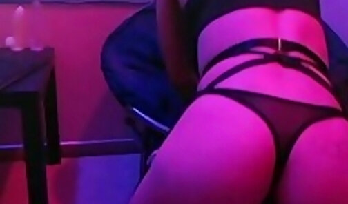 slim American transgirl in stockings strokes her dick on webcam