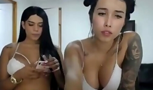 Cute babes with cock masturbating on webcam