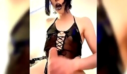Gothic Tgirl Self Handjob Her Huge Cock