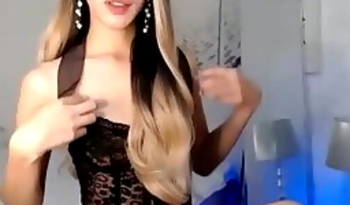 skinny trans sweetie tugs her dick on webcam