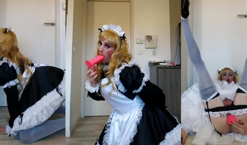 Sissy Maid Marga loves being exposed and locked in chastity